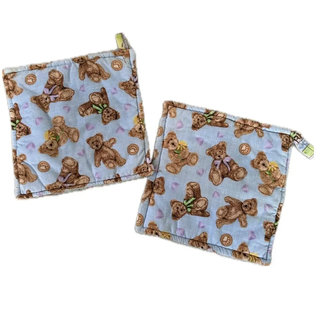 Handmade Handcrafted Novelty All Over Teddy Bear Lover Kitchen Pot Holders Pair